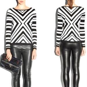MILLY NEW YORK $249 Intarsia 100% Merino Wool Chevron Geometric Sweater Size S/P